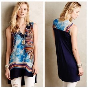 Anthropologie Blue and Multicolor Tunic Top